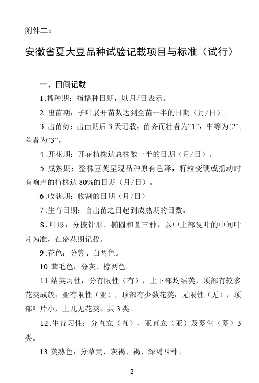 2004年安徽省夏大豆区域试验实施方案