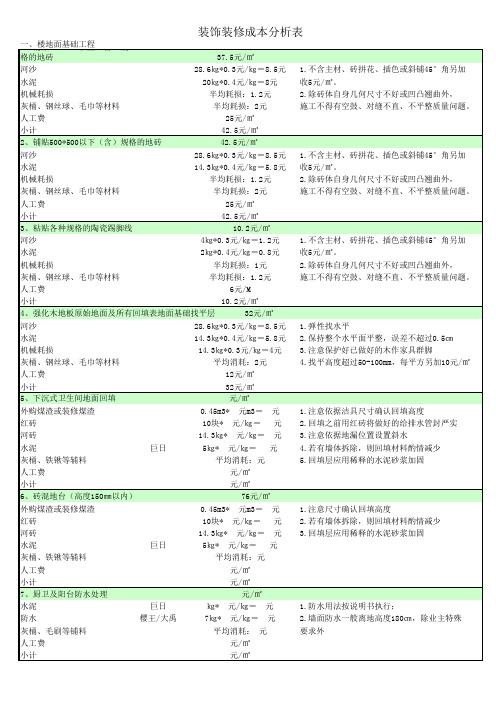 装饰装修成本分析表