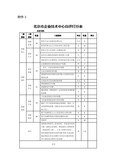 北京市企业技术中心自评打分表