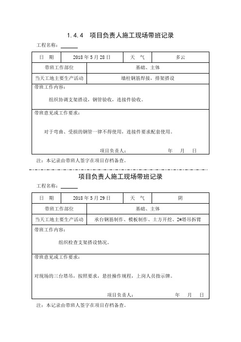 [施工资料]项目负责人施工现场带班记录