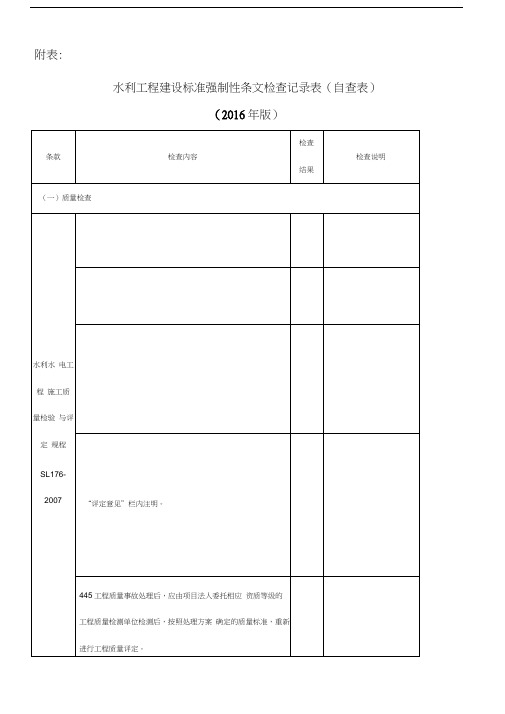 水利工程建设标准强制性条文检查记录表自查表