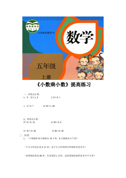 人教版五年级数学上册提高练习题《小数乘小数》