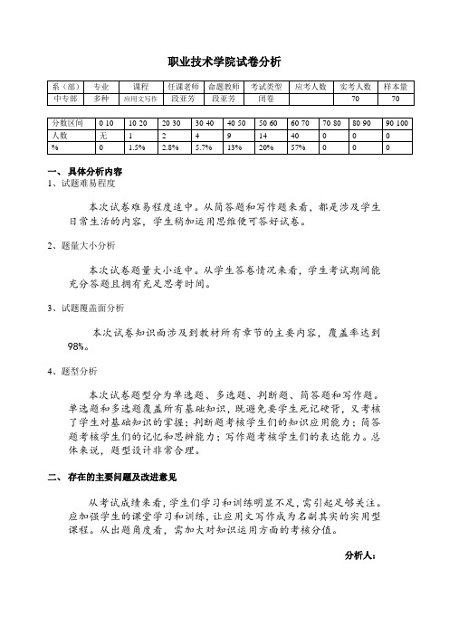 职业技术学院试卷分析