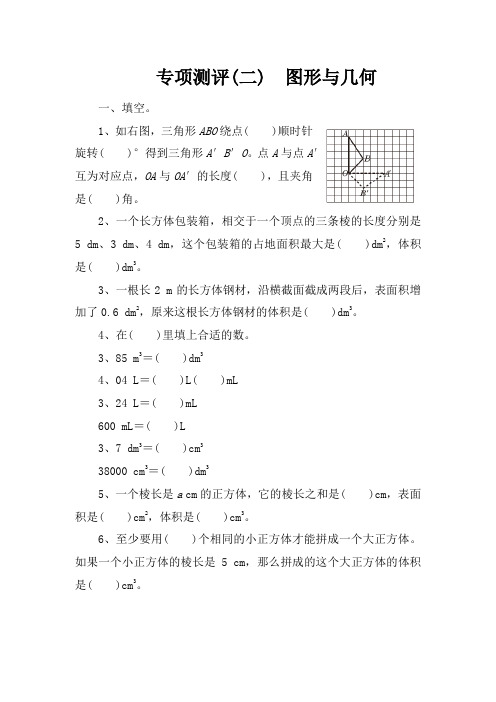 【人教版】五年级数学下册专项测评(二)图形与几何(含答案)