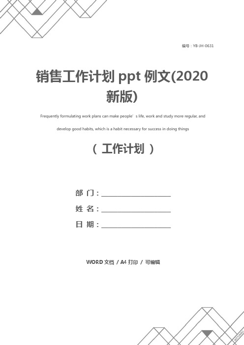 销售工作计划ppt例文(2020新版)