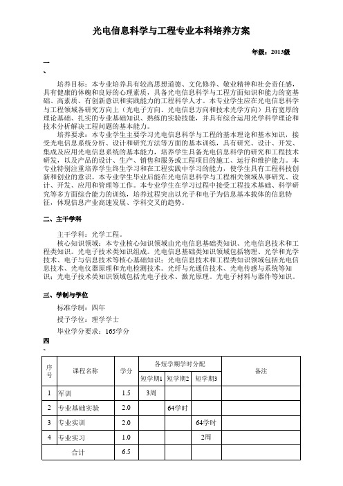 光电信息科学与工程专业本科培养方案