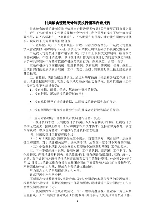 甘肃粮食流通统计制度执行情况自查报告