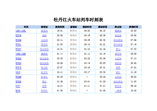 牡丹江火车站列车时刻表