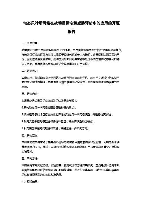 动态贝叶斯网络在战场目标态势威胁评估中的应用的开题报告