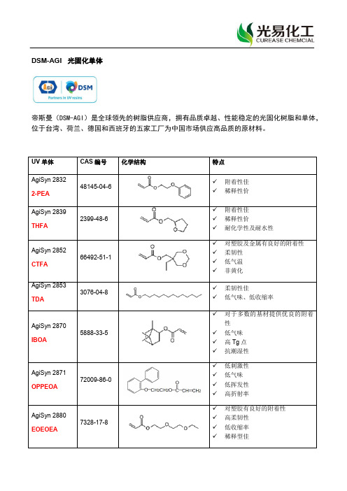 DSM-AGI单体 & BASF乙烯基单体资料