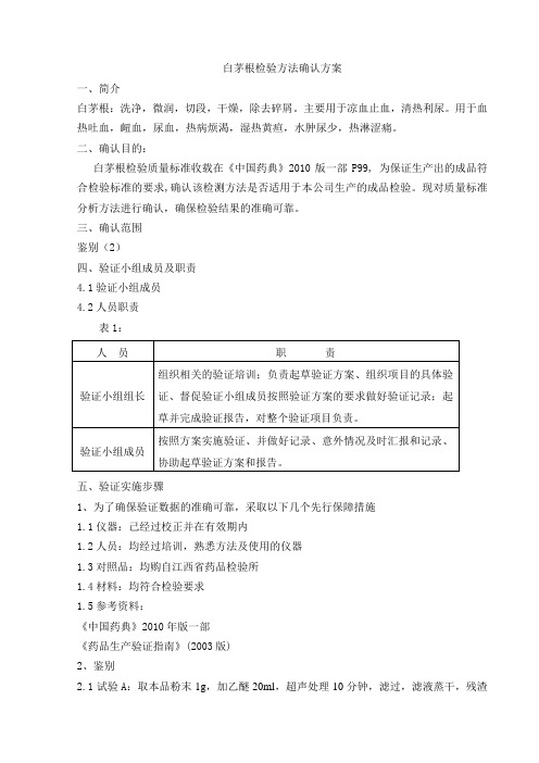 白茅根检验方法确认方案