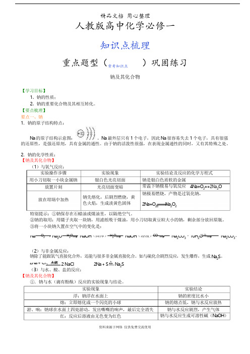 人教版高中化学必修1[知识点整理及重点题型梳理]_钠及其化合物_基础