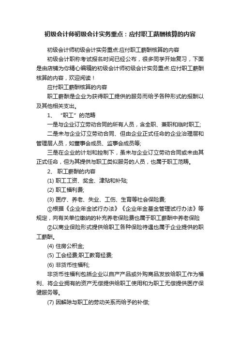 初级会计师初级会计实务重点：应付职工薪酬核算的内容