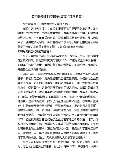 公司财务员工代表的发言稿（精选5篇）