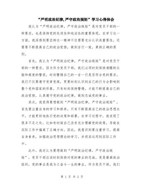 “严明政治纪律,严守政治规矩”学习心得体会