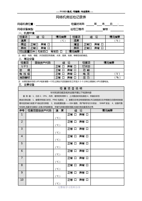 网络机房巡检记录表