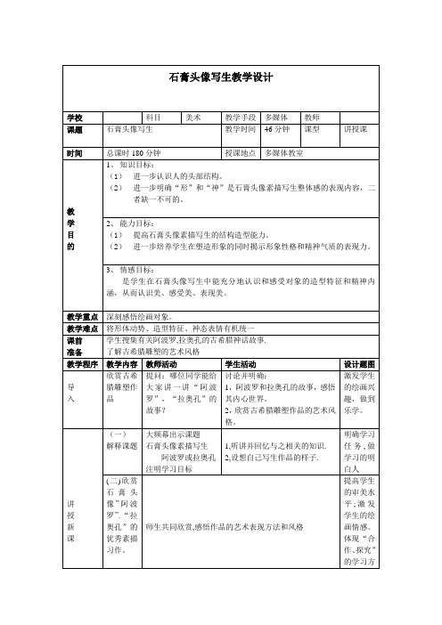 《石膏头像写生》教学设计