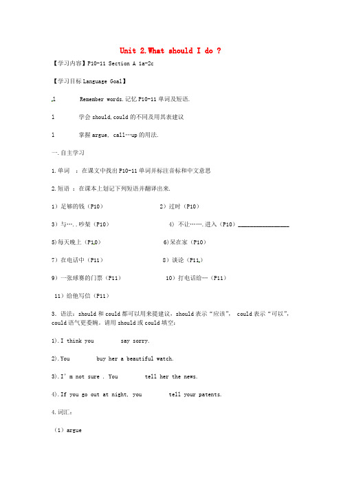 江西省萍乡实验学校八年级英语下册 Unit 2 what should I do导学案(无答案) 人教新目标版