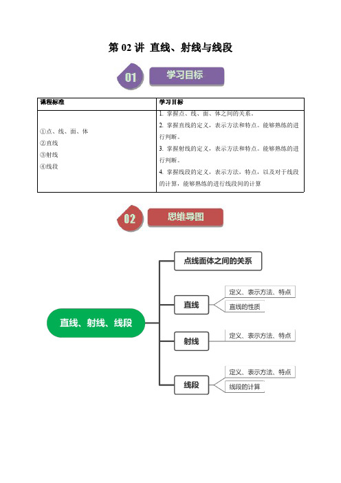 人教版初中数学同步讲义七年级上册第02讲 直线、射线、线段(解析版)