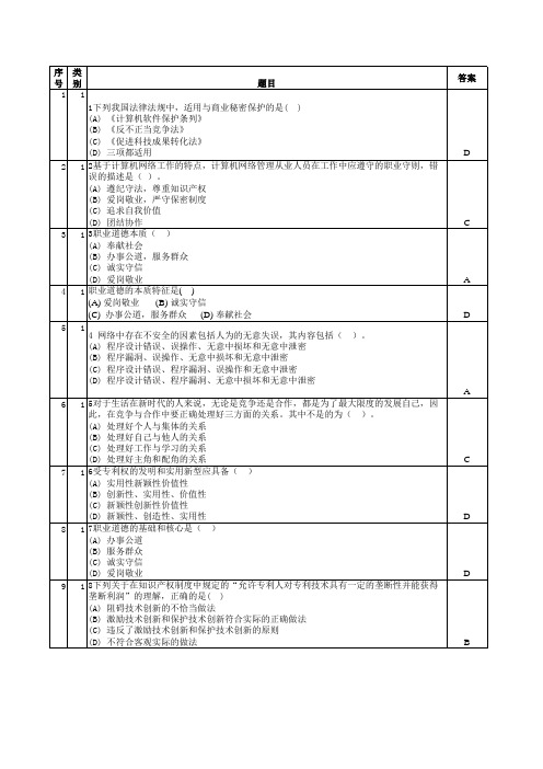 ATA网管员培训理论模拟题库