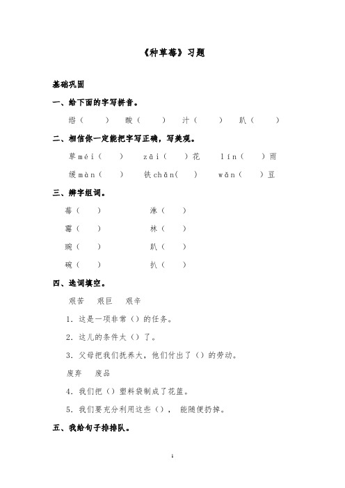 推荐精品语文湘教版小学三年级下册《种草莓》精品习题2