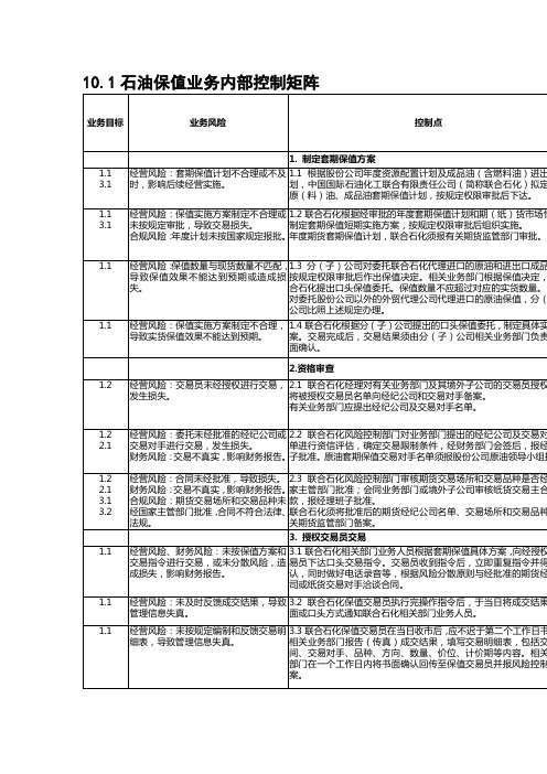 石油保值业务控制矩阵 制度 格式 