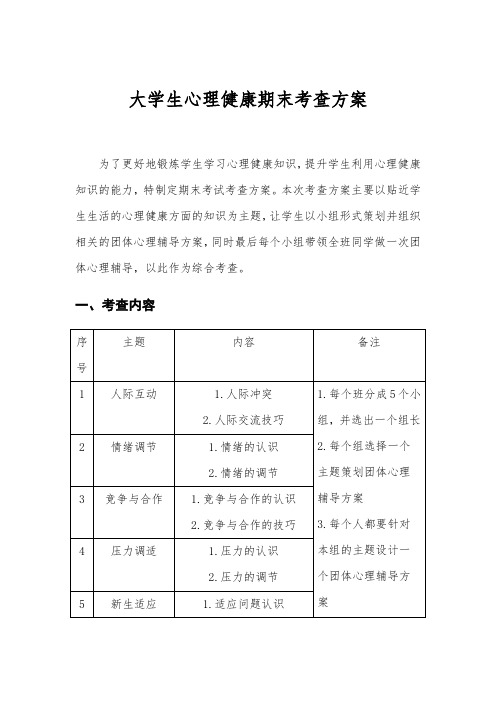 大学生心理健康期末考查方案