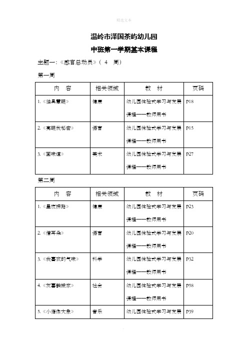 幼儿园中班教学进度表83787