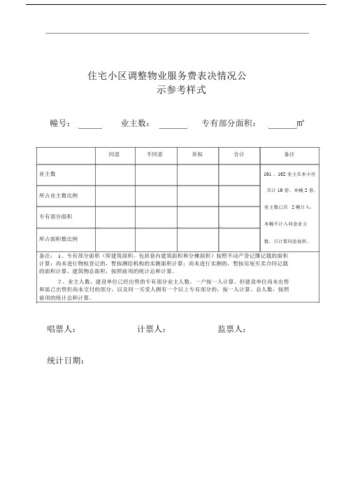 住宅小区调整物业服务费表决情况公示.doc