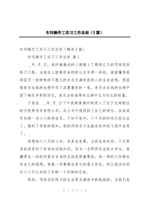 车间操作工实习工作总结(3篇)