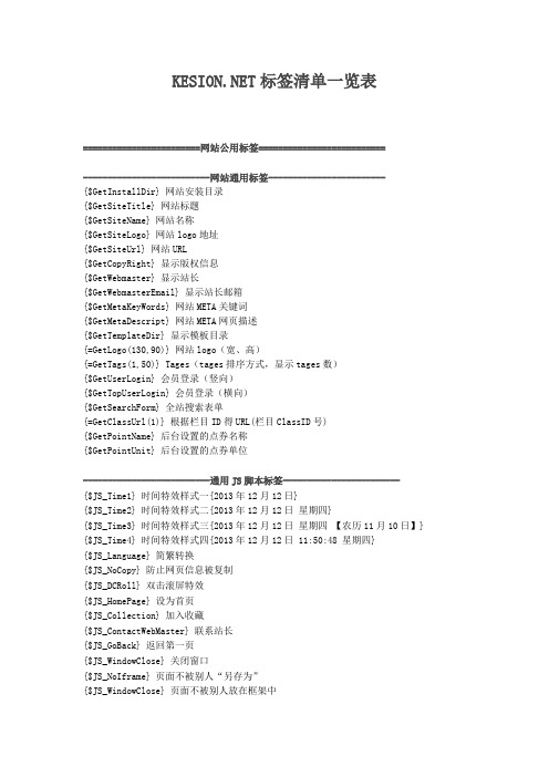 科讯CMS NET版2.0标签清单