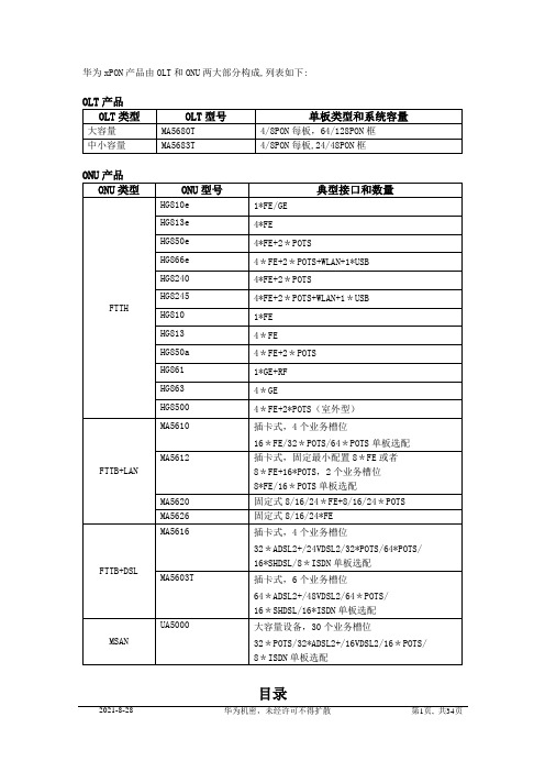 华为的OLT和ONU产品手册