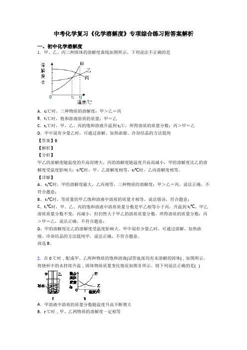 中考化学复习《化学溶解度》专项综合练习附答案解析