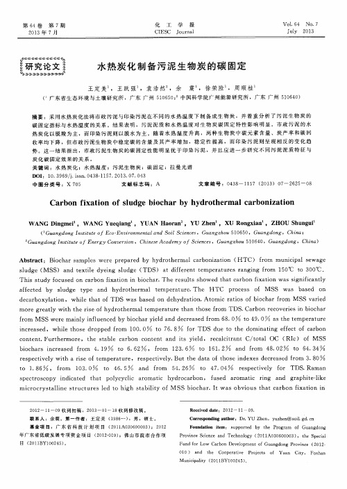 水热炭化制备污泥生物炭的碳固定