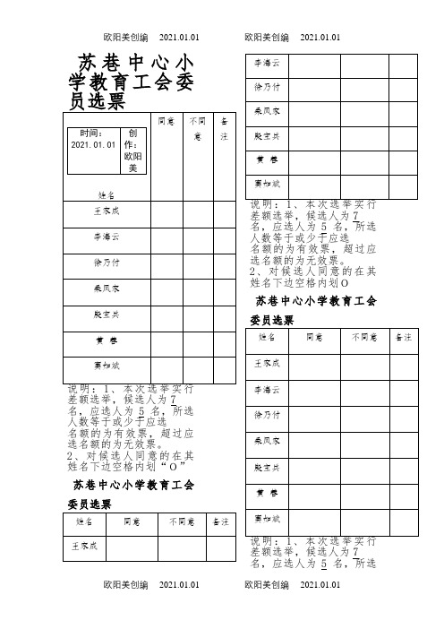 代表推荐票、选票(式样)之欧阳美创编