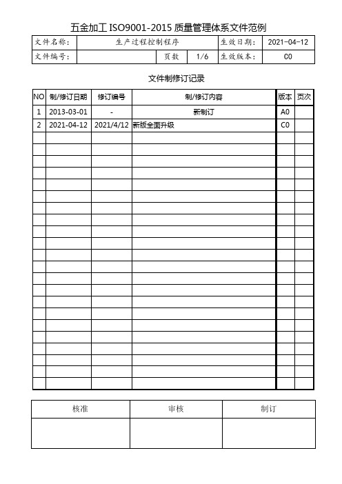 ISO9001生产过程控制程序