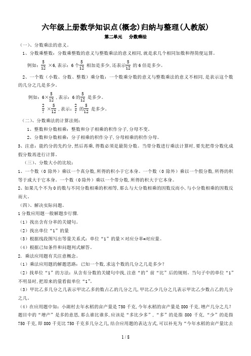 六年级上册数学知识点(概念)归纳与整理(人教版)