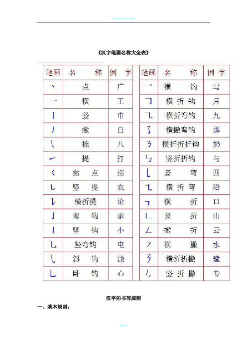 汉字笔画名称大全表