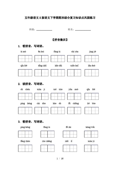 五年级语文S版语文下学期期末综合复习知识点巩固练习