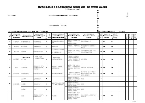 FMEA潜在失效模式及分析表格模版