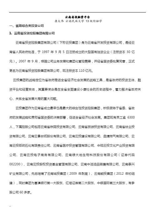 云南投融资平台汇总