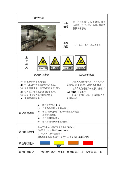 宾馆饭店餐饮后厨风险告知卡