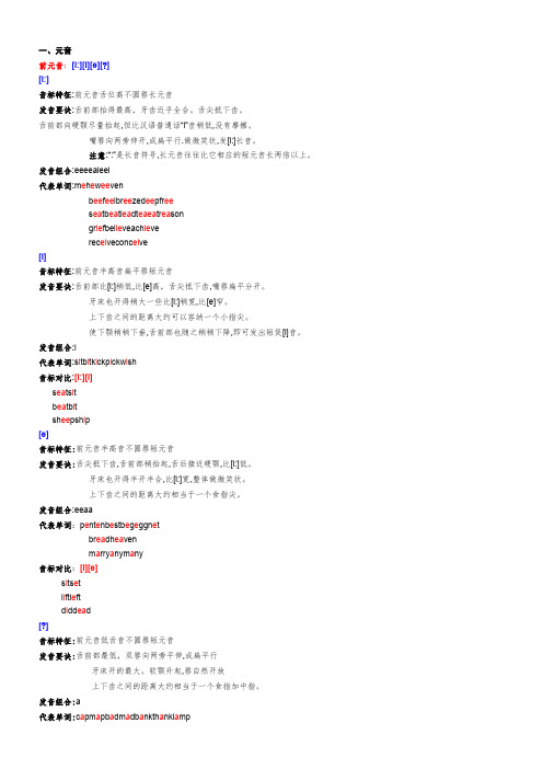 元音字母及字母组合读音