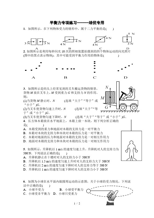 平衡力专项练习-培优专用