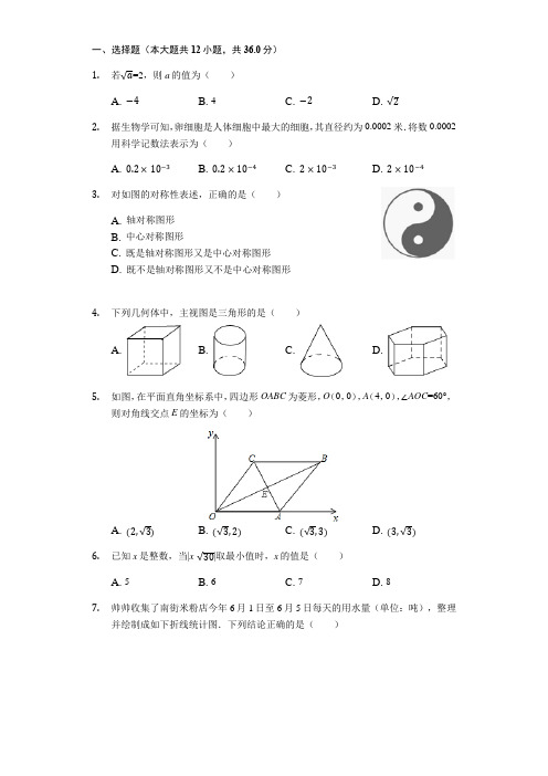 2021年四川省绵阳市中考数学试题(word版,含解析)