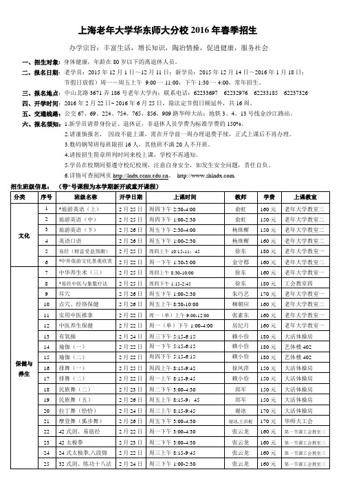 上海老年大学华东师大分校2011年春季招生简章