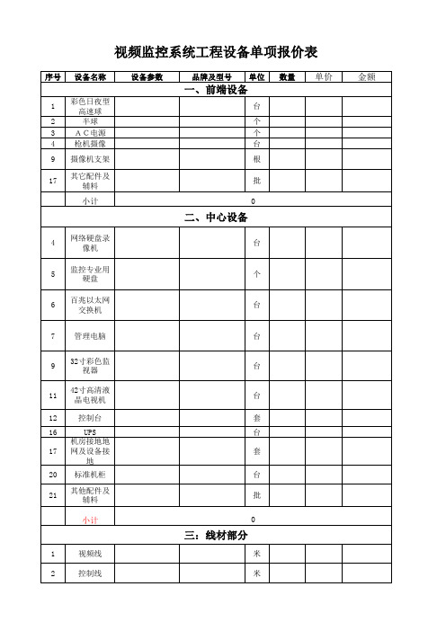 监控工程报价表