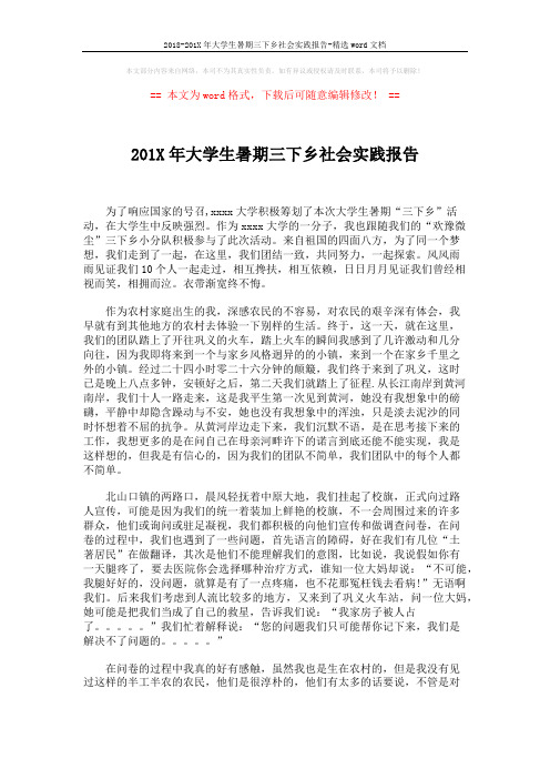 2018-201X年大学生暑期三下乡社会实践报告-精选word文档 (2页)