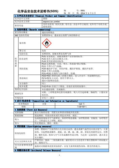 镁粉SDS