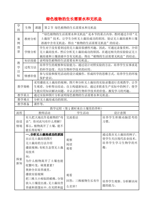 苏科初中生物七上《3.4第2节 绿色植物的生长需要水和无机盐》word教案 (6)